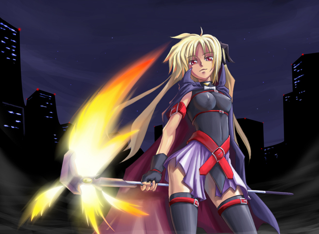 fate testarossa and bardiche (lyrical nanoha and 2 more) drawn by ritu_(takionz)