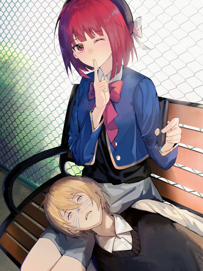 arima kana and hoshino aquamarine (oshi no ko) drawn by plum_(redlittleplum1)