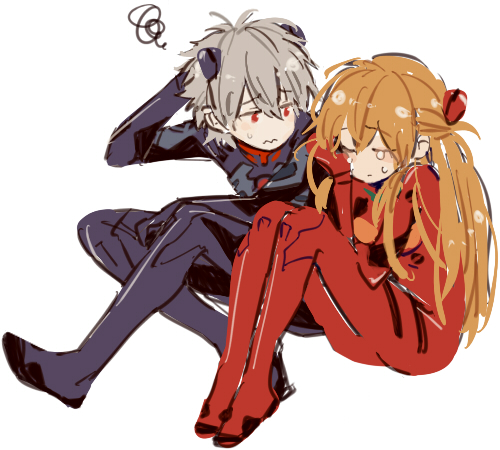 souryuu asuka langley and nagisa kaworu (neon genesis evangelion) drawn by 0930erina
