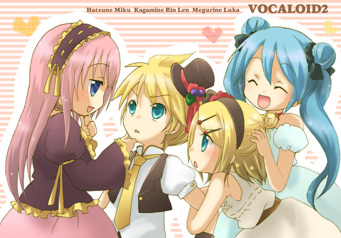 hatsune miku, kagamine rin, kagamine len, and megurine luka (vocaloid) drawn by izumi_yuu_(mee)