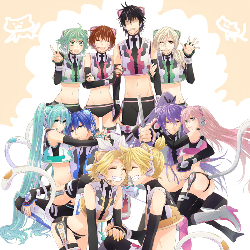 hatsune miku, kagamine rin, kagamine len, megurine luka, meiko, and 4 more (vocaloid and 2 more) drawn by irono_(irtyu)