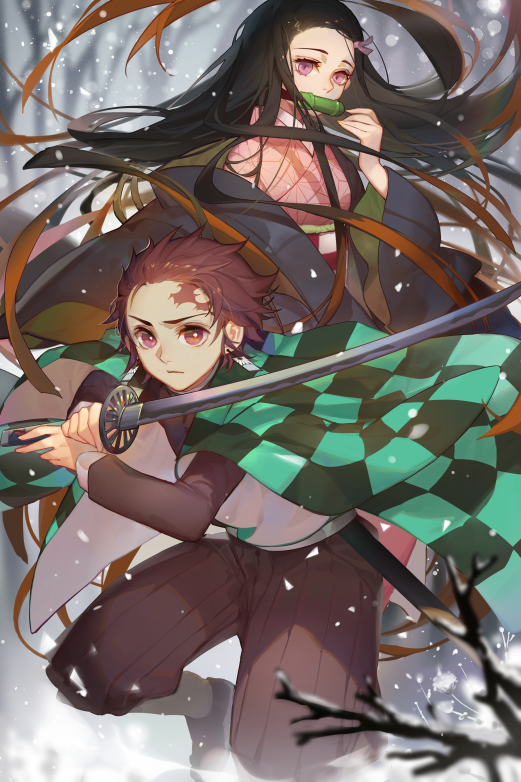 kamado nezuko and kamado tanjirou (kimetsu no yaiba) drawn by songjikyo