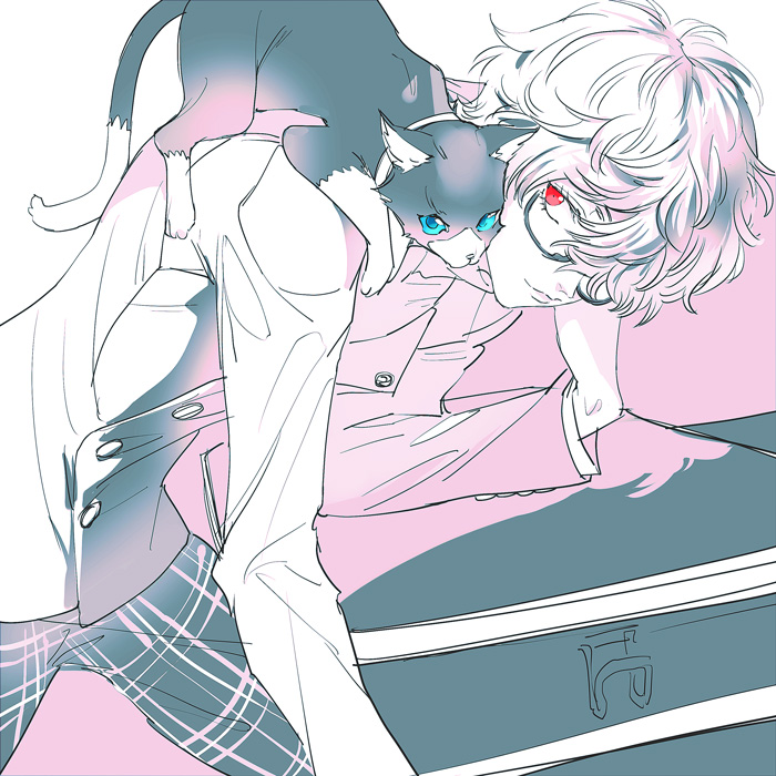 amamiya ren and morgana (persona and 1 more) drawn by zakki