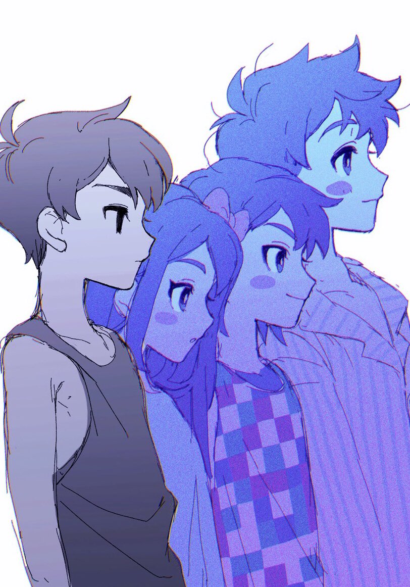 omori, aubrey, kel, and hero (omori) drawn by thxzmgn
