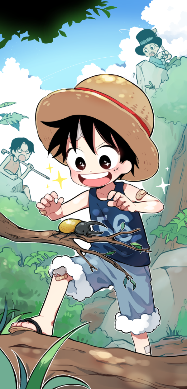 monkey d. luffy, portgas d. ace, and sabo (one piece) drawn by mob0322