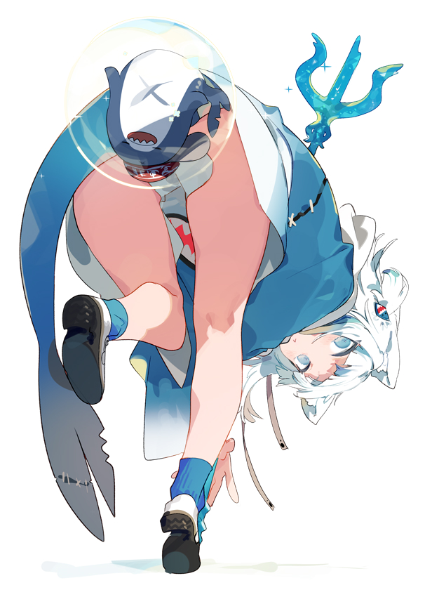 gawr gura and bloop (hololive and 1 more) drawn by karei