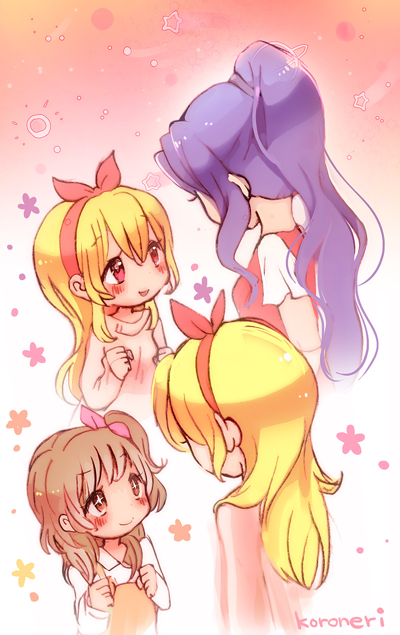 hoshimiya ichigo, ozora akari, and kanzaki mizuki (aikatsu!) drawn by koroneri