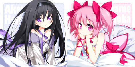 akemi homura and kaname madoka (mahou shoujo madoka magica) drawn by hong_(white_spider) and reina_(black_spider)