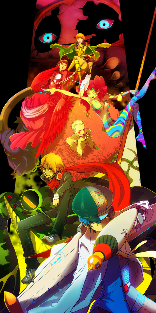 shirogane naoto, satonaka chie, kujikawa rise, amagi yukiko, hanamura yousuke, and 2 more (persona and 1 more) drawn by komainu44