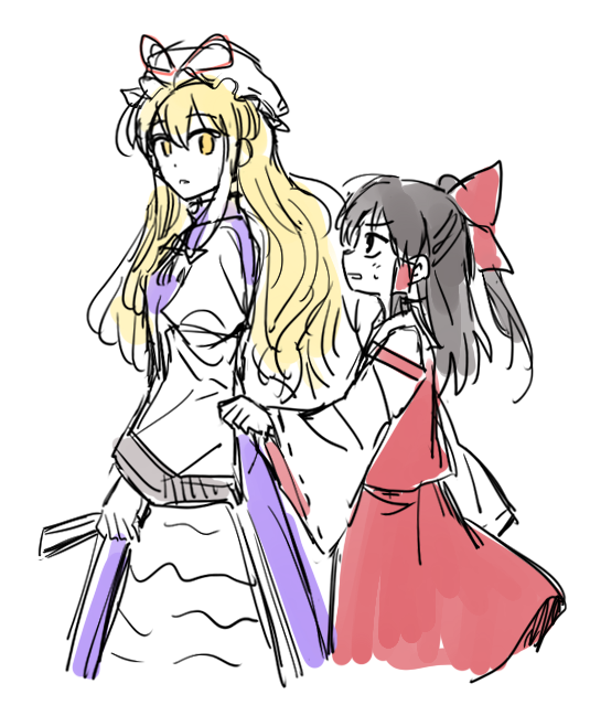 hakurei reimu and yakumo yukari (touhou) drawn by re_ghotion