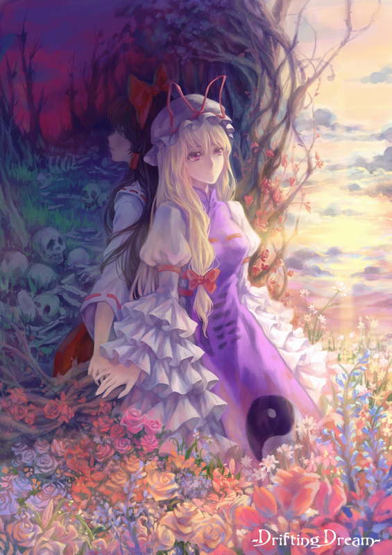 hakurei reimu and yakumo yukari (touhou) drawn by windyakuma