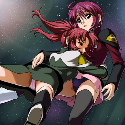 lunamaria hawke and meyrin hawke (gundam and 2 more) drawn by haruyama_kazunori
