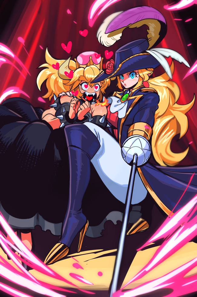 princess peach, bowsette, and swordfighter peach (mario and 2 more) drawn by nanika_(nnkgh)