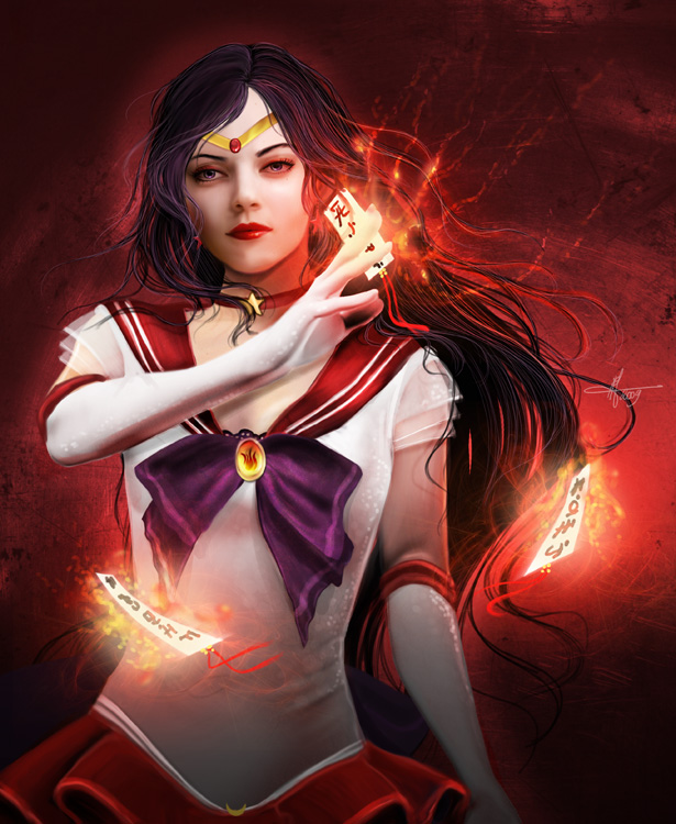 hino rei and sailor mars (bishoujo senshi sailor moon) drawn by eireen