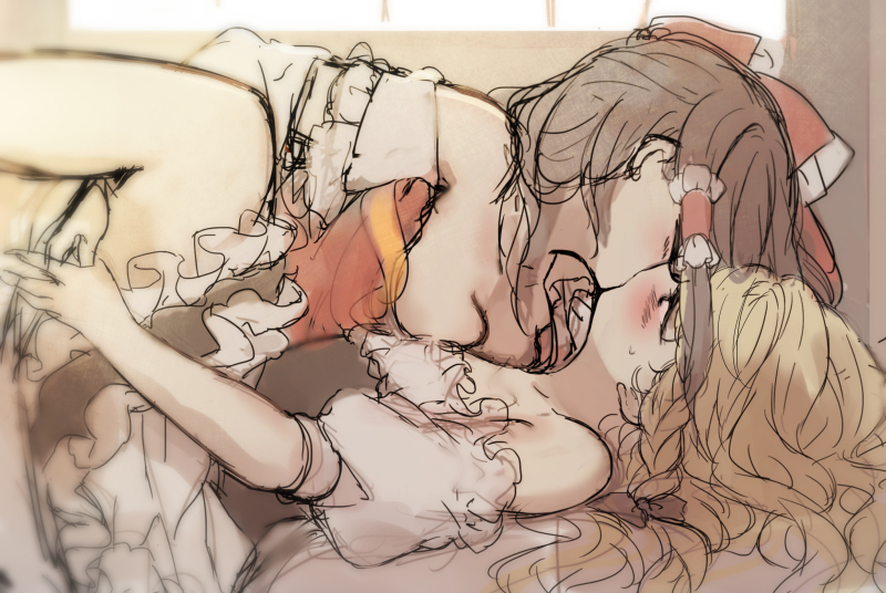 hakurei reimu and kirisame marisa (touhou) drawn by piyokichi