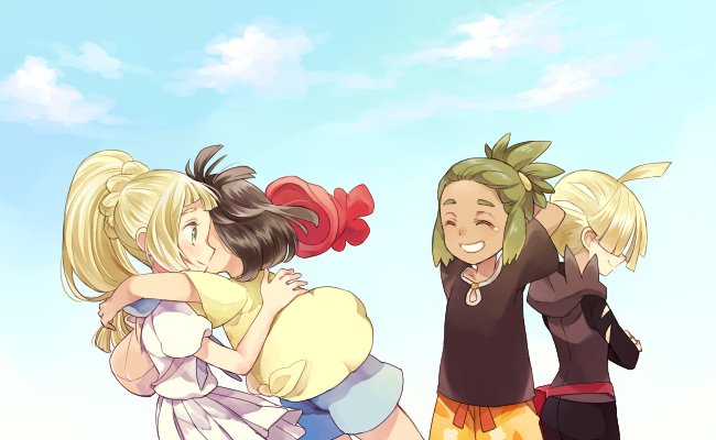lillie, selene, gladion, and hau (pokemon and 1 more) drawn by sasairebun