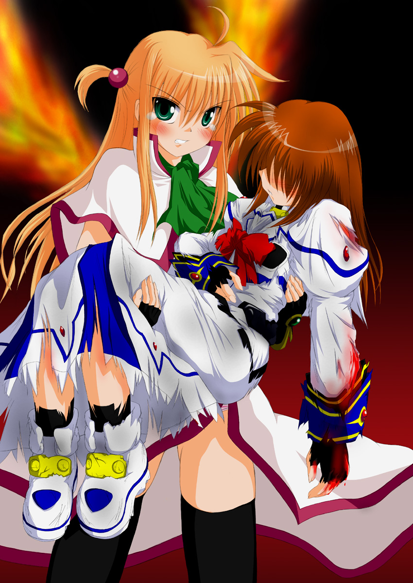 takamachi nanoha, arisa bunnings, and burning arisa (lyrical nanoha and 2 more) drawn by ryokusuiteien
