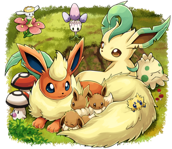 eevee, leafeon, flareon, joltik, foongus, and 3 more (pokemon) drawn by pokemoa
