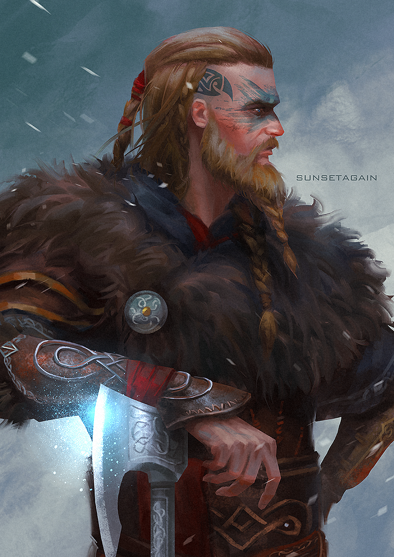 eivor varinsson (assassin's creed and 1 more) drawn by sunsetagain