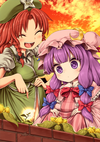patchouli knowledge and hong meiling (touhou and 1 more) drawn by harusame_(unmei_no_ikasumi)