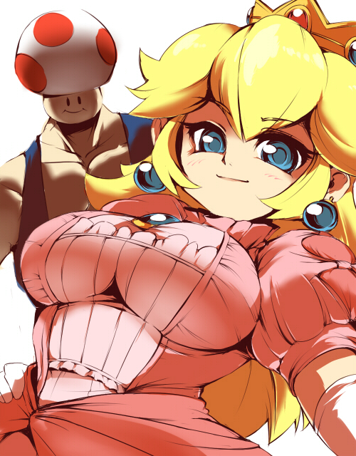 princess peach, toad, and red toad (mario) drawn by ario