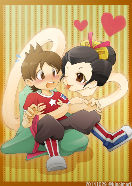 amano keita and rokurokubi (youkai watch) drawn by kinoimari
