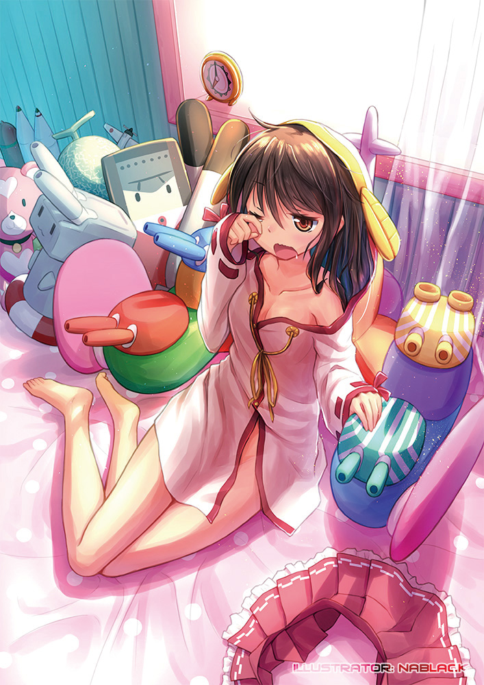 haruna, rensouhou-chan, and yotarou (kantai collection) drawn by kuro-kun_(nablack)
