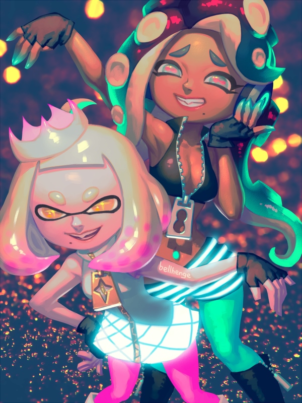 marina and pearl (splatoon and 1 more) drawn by bellhenge