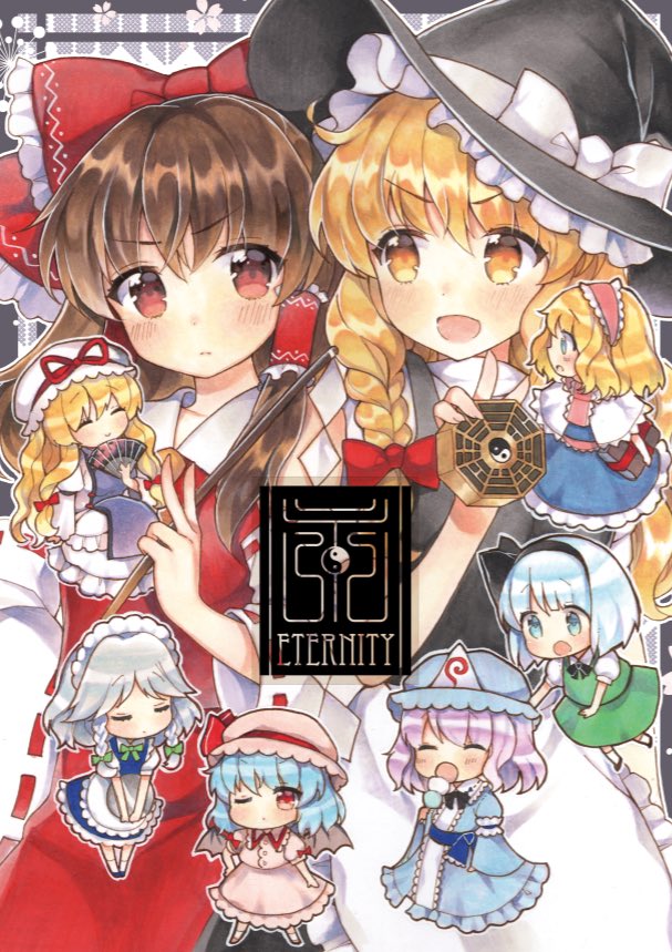 hakurei reimu, kirisame marisa, remilia scarlet, izayoi sakuya, konpaku youmu, and 2 more (touhou) drawn by mugicha_(mugicha0929)