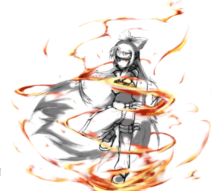 fujiwara no mokou and sol badguy (touhou and 1 more) drawn by suwi