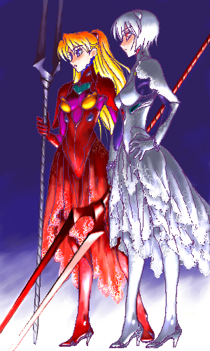 souryuu asuka langley and ayanami rei (neon genesis evangelion) drawn by soukuu