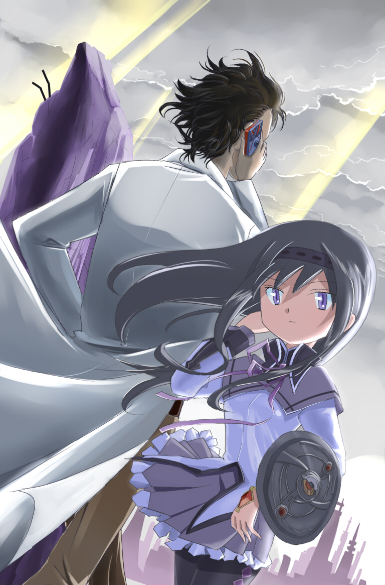 akemi homura and okabe rintarou (mahou shoujo madoka magica and 1 more) drawn by inui_(jt1116)