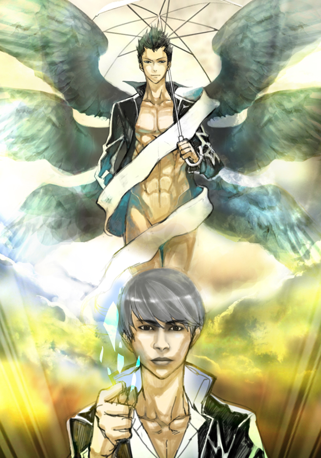 narukami yu, lucifel, and enoch (persona and 2 more) drawn by kotobuki_toro