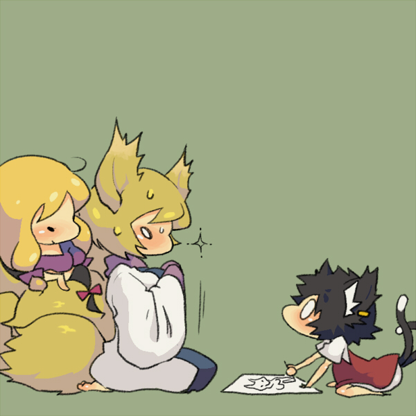 yakumo yukari, yakumo ran, and chen (touhou) drawn by kawanabe