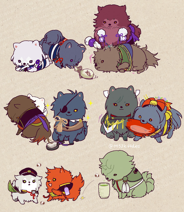 tsurumaru kuninaga, namazuo toushirou, honebami toushirou, hotarumaru, shokudaikiri mitsutada, and 7 more (touken ranbu) drawn by im5364