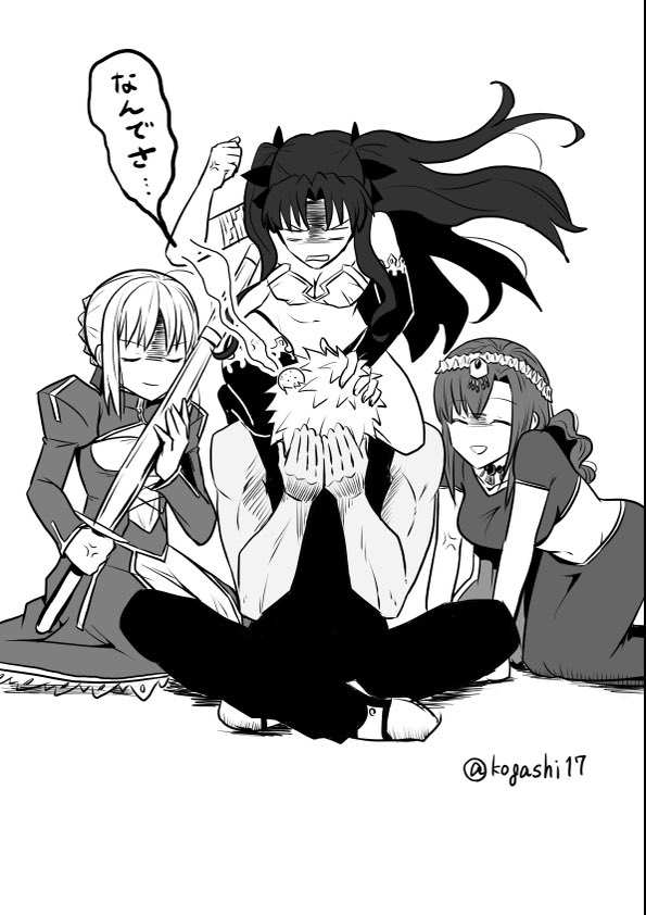 artoria pendragon, saber, archer, ishtar, and parvati (fate and 1 more) drawn by kogashi17