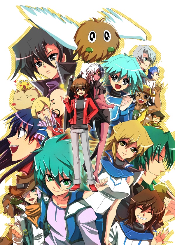 yuki judai, tenjouin asuka, manjoume jun, yubel, johan andersen, and 15 more (yu-gi-oh! and 1 more) drawn by yui_tooru