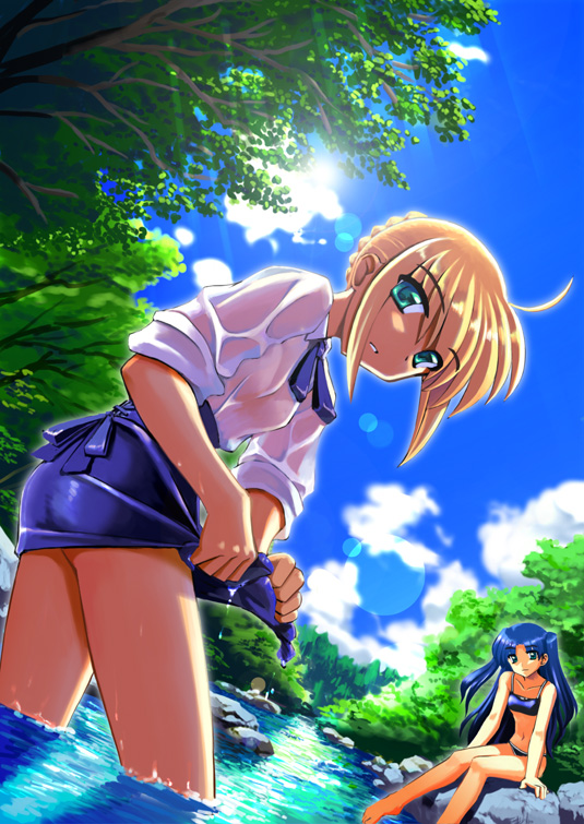 artoria pendragon, saber, and tohsaka rin (fate and 1 more) drawn by namonashi
