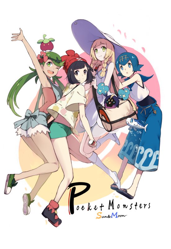 lillie, selene, lana, mallow, cosmog, and 2 more (pokemon and 1 more) drawn by touzai_(poppin_phl95)