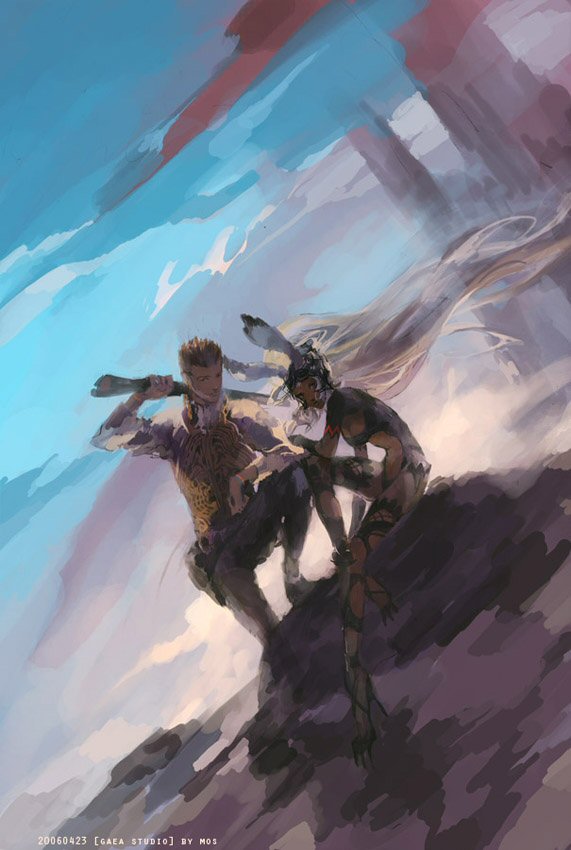 fran and balthier (final fantasy and 1 more) drawn by mos