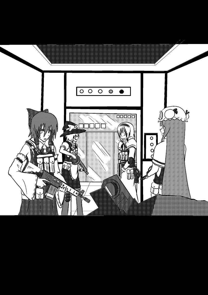 hakurei reimu, kirisame marisa, alice margatroid, and patchouli knowledge (touhou and 2 more) drawn by shokenei