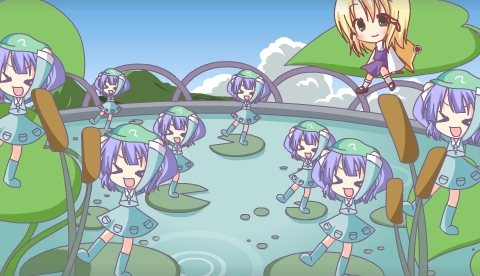 moriya suwako and kawashiro nitori (touhou and 1 more) drawn by takenoko_(toxic_landfill)