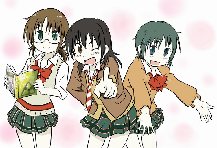 naruse ibara, fukasaku aoi, and nomura taeko (nichijou and 1 more) drawn by akatsuki_remon
