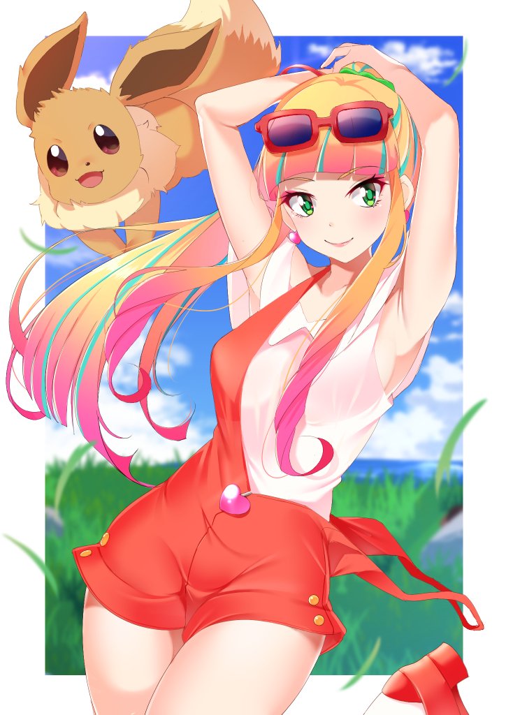 eevee and risa (pokemon and 1 more) drawn by kippuru