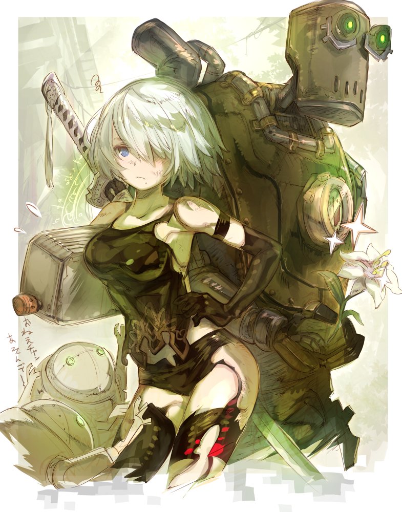 pod, a2, and pascal (nier and 1 more) drawn by haku_(sabosoda)