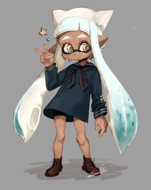 inkling player character and inkling girl (splatoon and 1 more) drawn by zambiie
