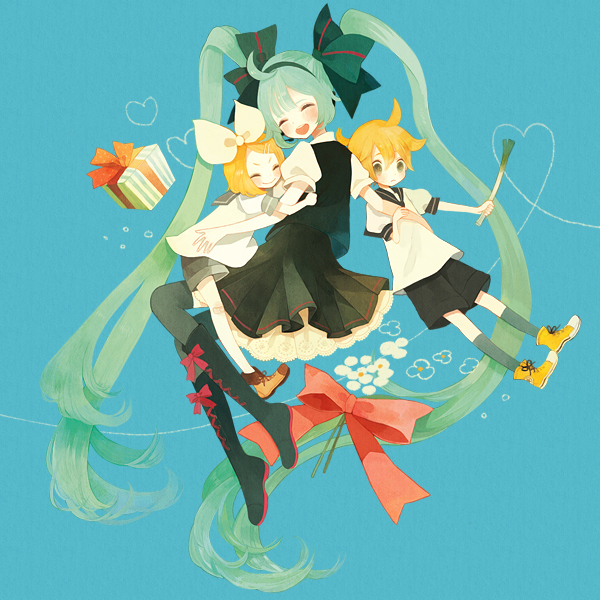 hatsune miku, kagamine rin, and kagamine len (vocaloid) drawn by pechika