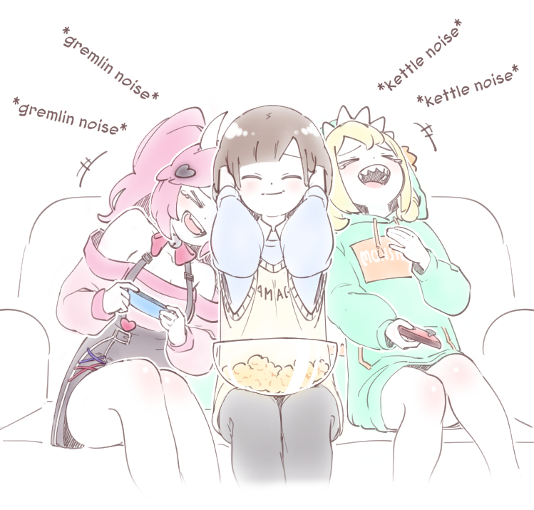 ironmouse, amano pikamee, and tama gotoh (original and 2 more) drawn by yoruny