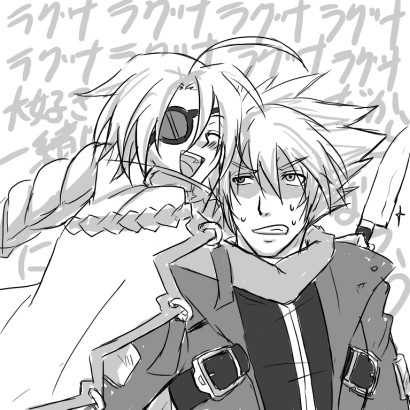 ragna the bloodedge and nu-13 (blazblue) drawn by menihanio