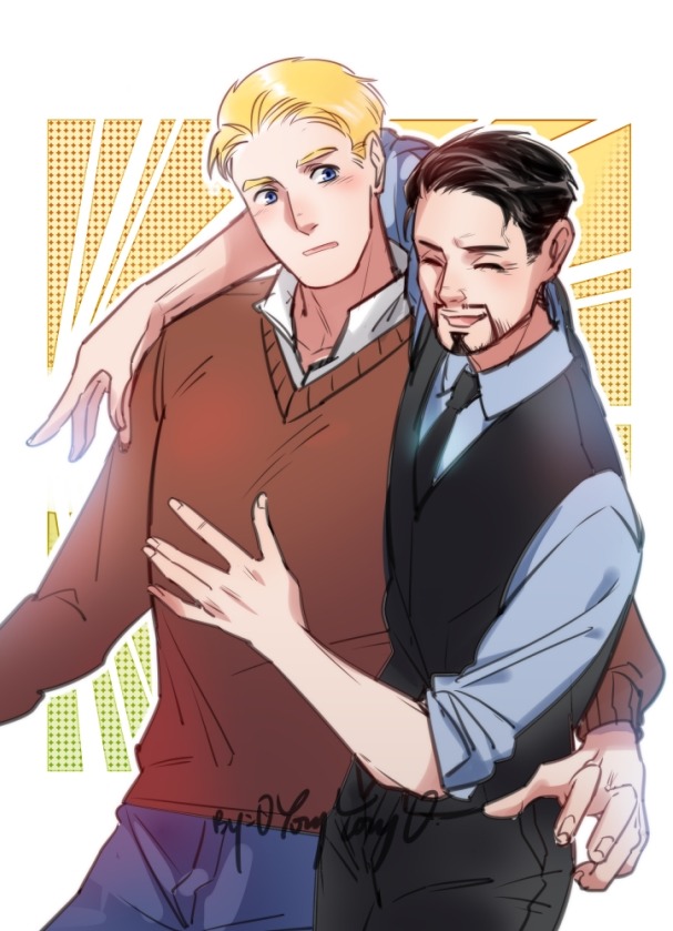 steve rogers and tony stark (marvel and 1 more) drawn by 0yongyong0tata